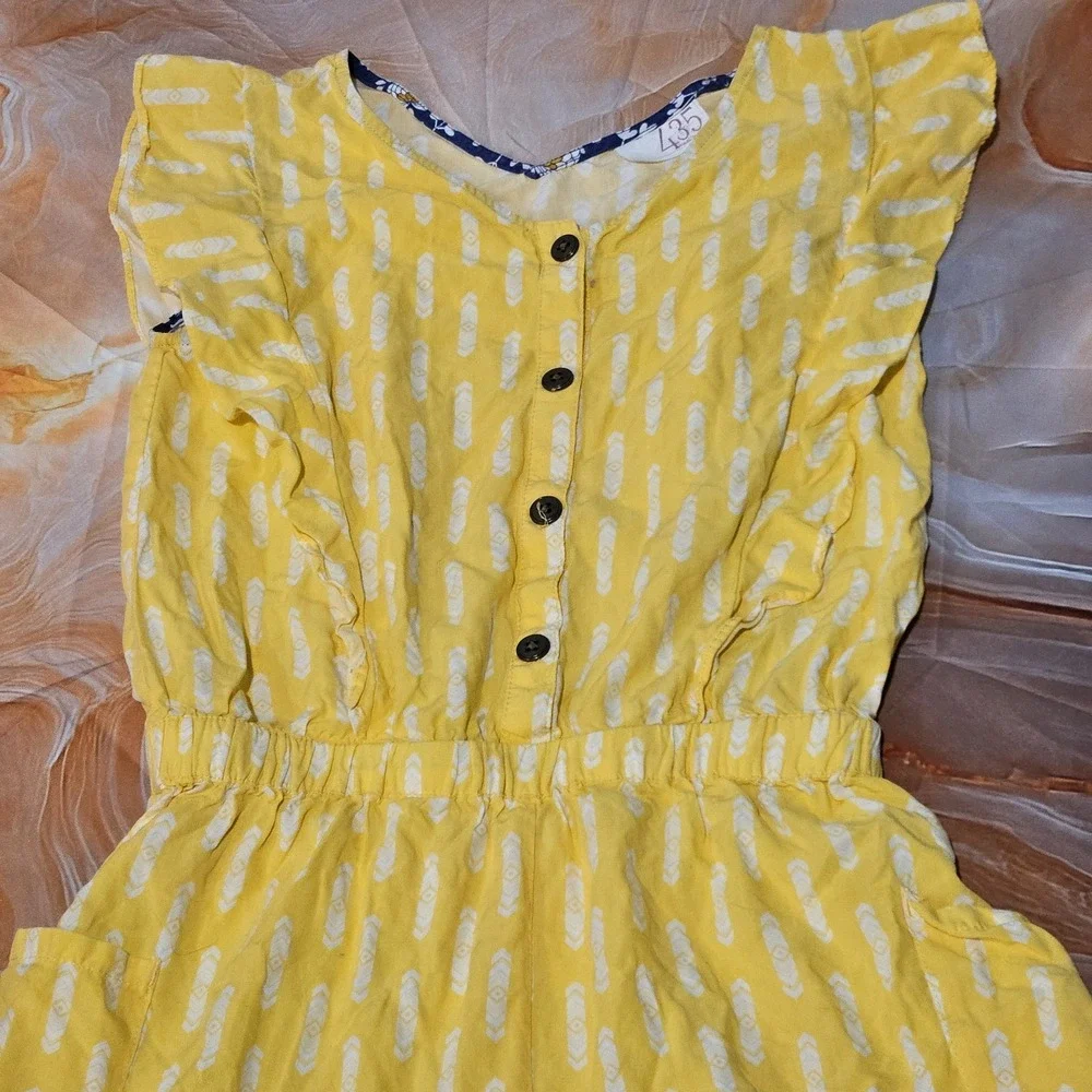 Matilda Jane Girls Yellow Romper Size 12 Blue Floral Trim Button Front
